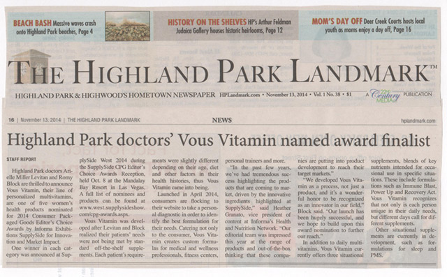 Highland Park doctors' Vous Vitamin named award finalist